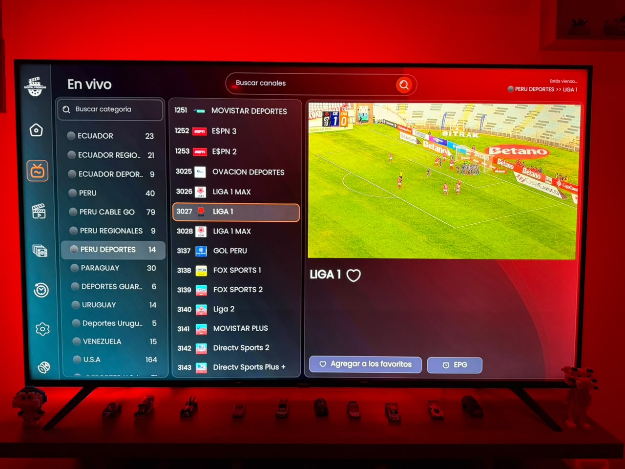 Sección En vivo de la app